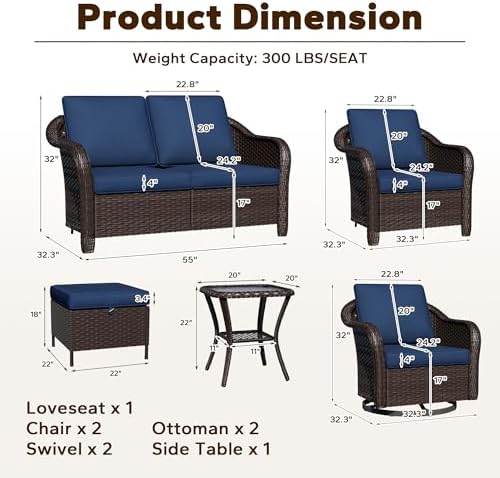 8 Piece Patio Wicker Conversation Set, All-Weather Use Outdoor Wicker Loveseat - Image 2
