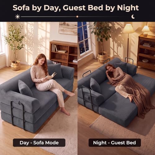 79'' Convertible Futon Sofa Bed, High‑Back Boneless Couches - Image 5