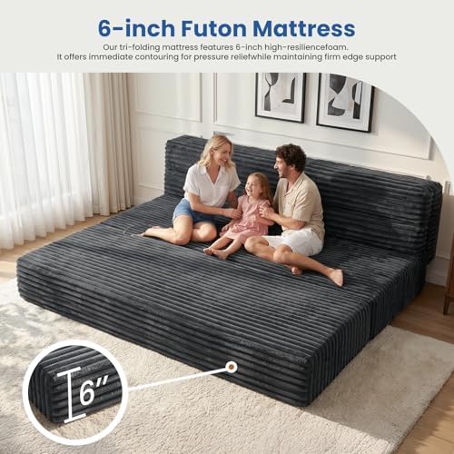 Erament Tri-Fold Futon Sofa Bed, 6 Inch Foldable Floor Couch, High-Density Foam - Image 4