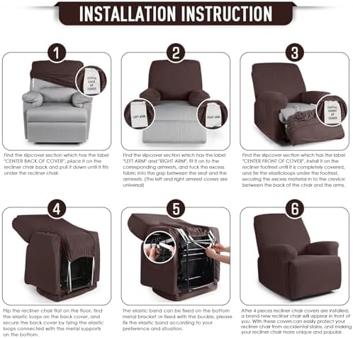 TAOCOCO Oversized Stretch Recliner Chair Covers 4 Piece, Dark Coffee - Image 6