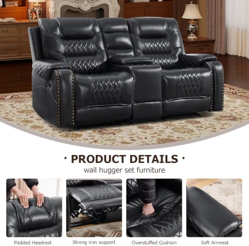 EBELLO 2-Piece Manual Recliner Sofa Set, Faux Leather Adjustable Single - Image 3