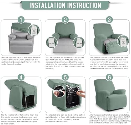 TAOCOCO Stretch Recliner Chair Covers 4 Piece, Sage Green - Image 5