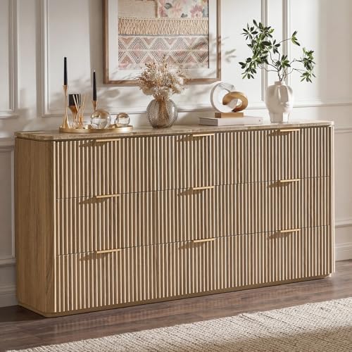 63"W Fluted 9 Drawer Bedroom Dresser, by DelArk