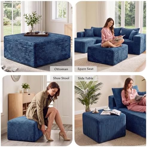 Boneless Ottoman for Couch, Corduroy Cloud Ottoman, Oversized Square Large Pouf - Image 4