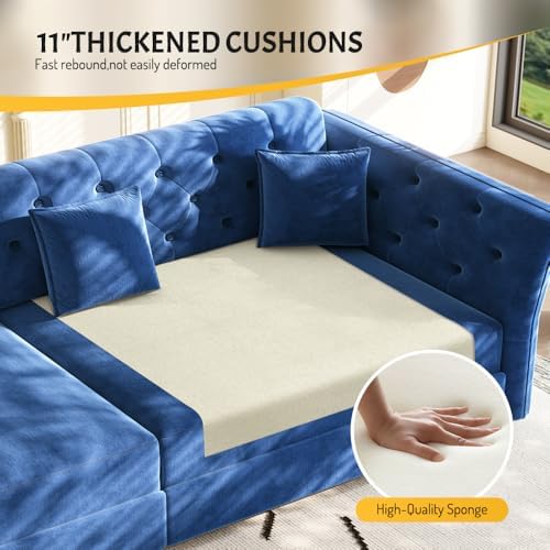 Sleeper Sofa Bed 100", Velvet Pull Out Couch, Flower Tufted Sofa - Image 5