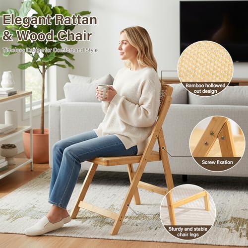 Furlide Rattan Folding Chairs Set of 2, Bamboo Dining Chairs - Image 3