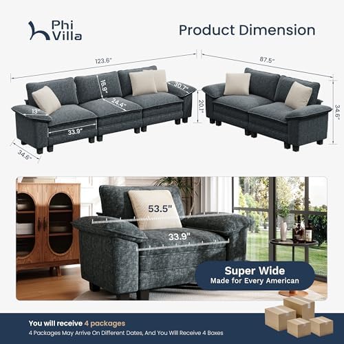 PHI VILLA 2-Piece Modular Loveseat Couch & 3-Seat Sectional Sofa Set - Image 4