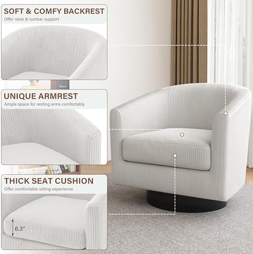 Pia Ricco Set of 2 Corduroy 360° Swivel Barrel Accent Chair Beige - Image 5