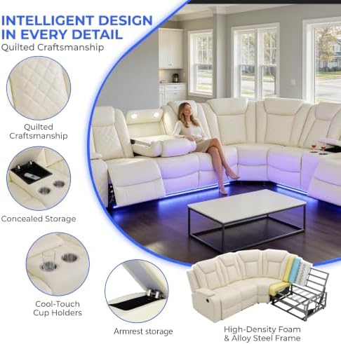 Breathing Leather Reclining Sofa Set, Power Recliner Sectional Couch - Image 6