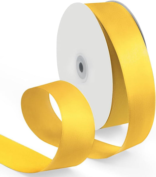 1-1/2 Inch 100 Yards Satin Ribbon Yellow, Solid Color Fabric Ribbon for Gift Wrapping, Wedding, Polyester Gift Ribbon for Birthday Party Decoration, Craft, Hair, Floral, Sewing