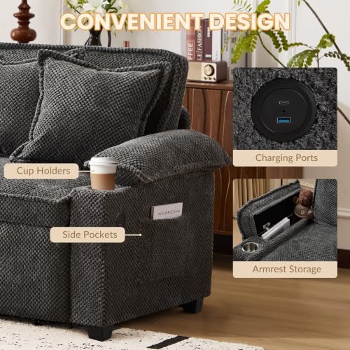 SUNWAVE 90" Sleeper Sofa, 3-in-1 Pull Out Sofa Bed Corduroy Couch Bed - Image 4