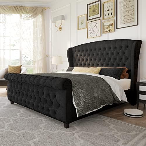 AMERLIFE Queen Size Upholstered Sleigh Bed Frame by AMERLIFE