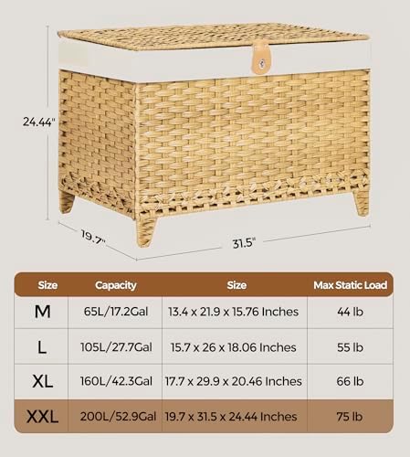 Wicker Storage Basket with Lid, 200L Storage Bin with Removable Liner Bag - Image 3