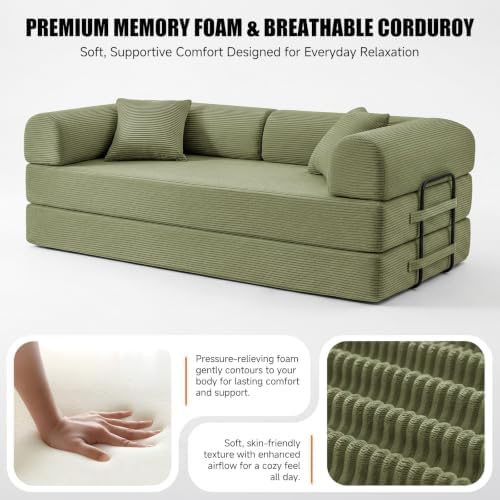 79" Memory Foam Sofa Bed, Convertible Futon Boneless Couch - Image 5