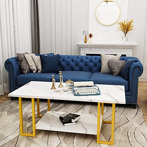 AWQM Marble Coffee Table, Faux Marble Top Rectangular Coffee Table - Image 4