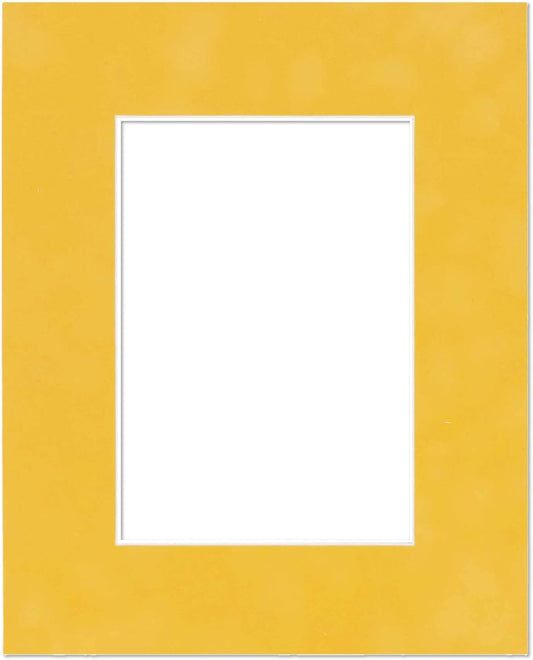 8x10 Mat Bevel Cut for 5.5x8.5 Photos - Acid Free Sunrise Yellow Suede Precut Matboard With Backing Board and Crystal Clear, Self Seal Photo Mat Bag - For Pictures, Photos, Framing - 4-ply Thickness