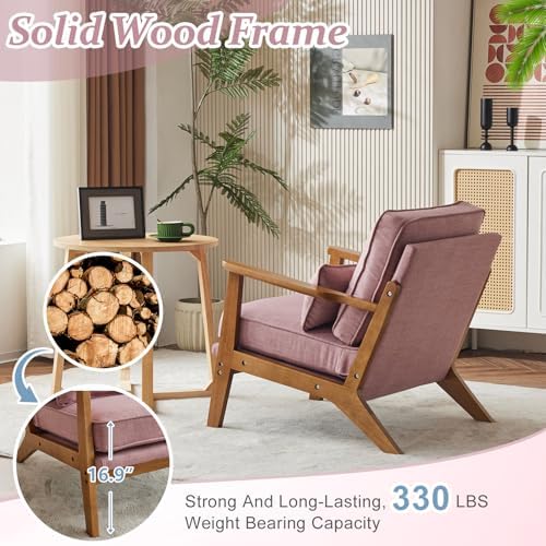 VINGLI Solid Wood Wide Armrests Accent Chair, Upholstered Mid Century Modern - Image 4
