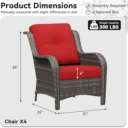 4 Piece Outdoor Wicker Patio Furniture Set, Patio Chairs Set of 4 - Image 2