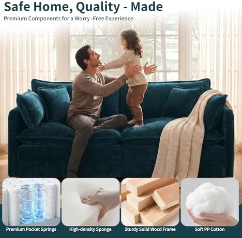 GNIXUU 76" Blue Loveseat Sofa Cloud 2 Seater Modular Couch - Image 4