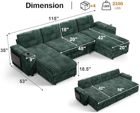 WEUP 108" Modular Sectional Sleeper Sofa - Image 2