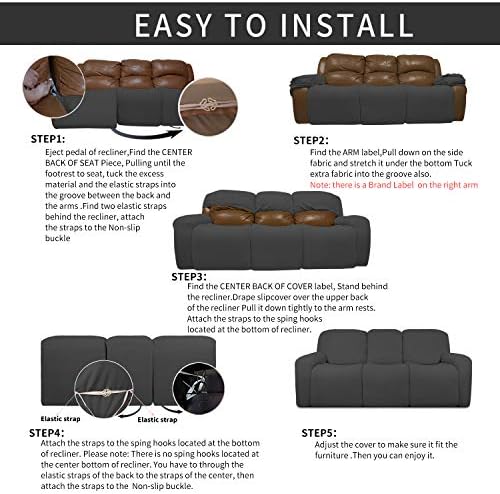 Easy-Going 8 Pieces Recliner Couch Stretch Sofa Slipcover Dark Gray - Image 4
