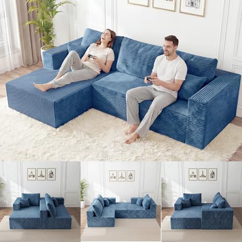 92.5" Modualr Sectional Sofa, L-Shape Corduroy Sectional Cloud Couch - Image 3