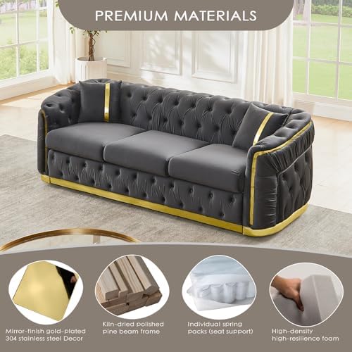 84.6" Mid Century Modern 3 Seater Chesterfield Sofa Couch - Image 6