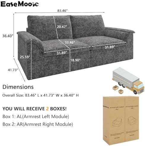 EASE MOOSE 83" Modular Loveseat Sofa, Boneless Couches - Image 2