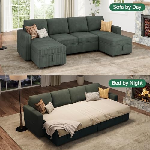 HONBAY Modular Sectional Sleeper Sofa Bed, Corduroy Pull Out Couch - Image 5
