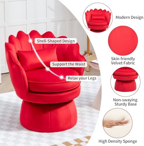 ZJhome 360° Swivel Accent Chair, Mid-Century Modern Velvet Barrel Chair - Image 3