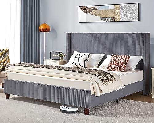 VanAcc King Size Corduroy Platform Bed Frame - Image 3