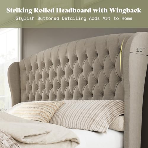 AMERLIFE King Size Upholstered Sleigh Platform Bed Frame - Image 4