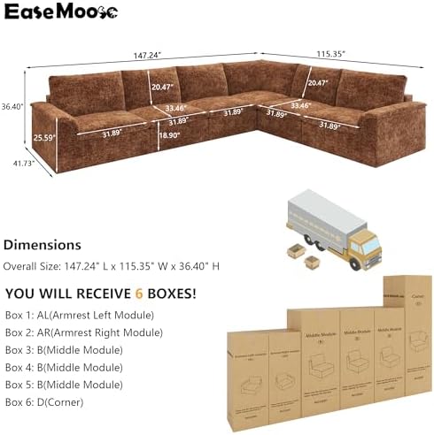 EASE MOOSE Cloud Couch Sectional, 6 Seater L Shaped Boneless Couches - Image 2