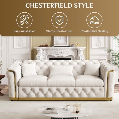 84.8"Velvet Chesterfield Sofa - Image 5