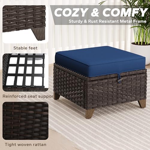 2 Pieces Patio All-Weather Wicker Ottomans - Image 3