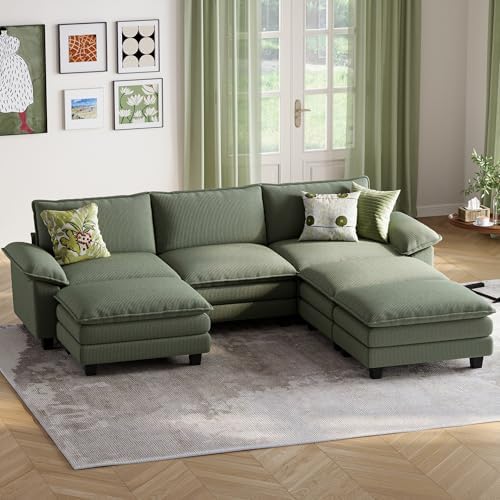 LINSY HOME 123'' Modular Sectional Sofa 3 Seat Couch Corduroy Cloud Couch - Image 3