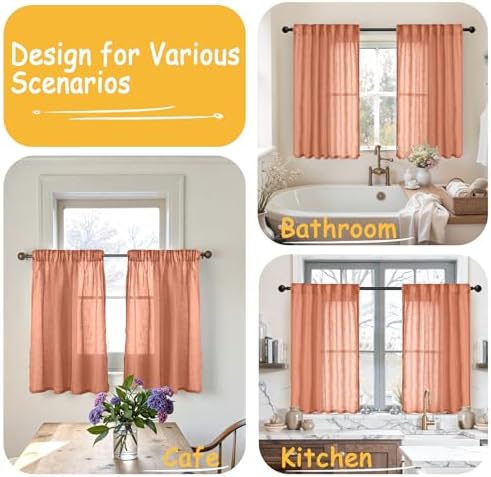 Burnt Orange Linen Semi Sheer Curtains 34 X 40 Inch Long - Image 2