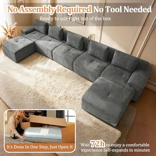 196" U Shaped Oversized Boneless Couch, Comfort Cloud Sectional Couches - Image 4