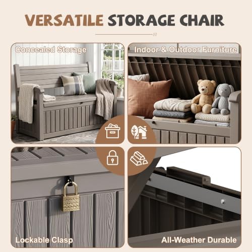 EFU Outdoor Bench Storage Deck Box, 100 Gallon Waterproof Wicker - Image 4