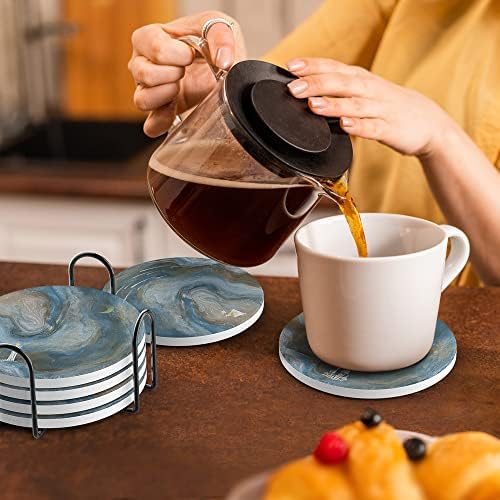 UMIRRO Absorbent Ceramic Stone Coasters Set of 6 w/Holder, Celestial Dream - Image 6