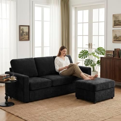 84” Chenille 3-Seater Sofa W/Movable Ottoman - Image 4