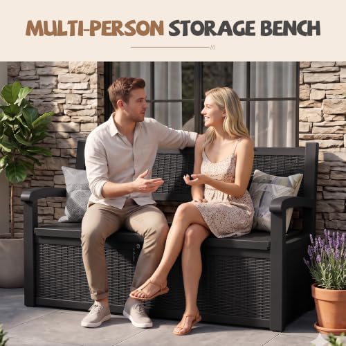 EFU Outdoor Bench Storage Deck BoxWaterproof Wicker - Image 2