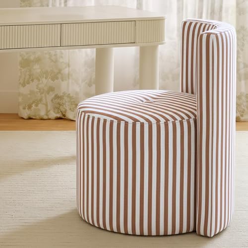 TOV Furniture Alyssa Brown Striped Linen Rolling Desk Chair - Image 2