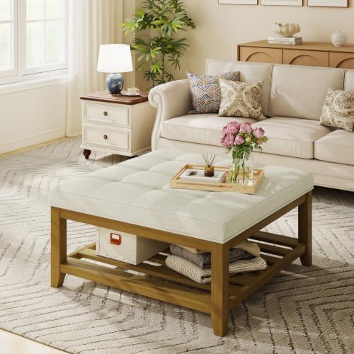 Befurtori Ottoman with Storage Bench, Linen Ottoman Coffee Table by Befurtori