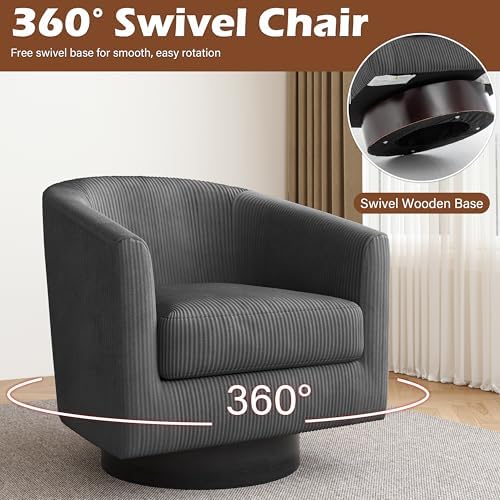Pia Ricco Set of 4 Corduroy 360° Swivel Barrel Accent Chair Gray - Image 4