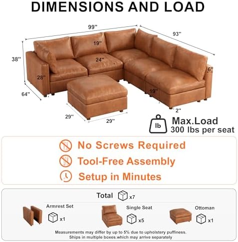 99'' Faux Leather Modular Sectional Sofa - Image 2