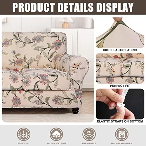SearchI Stretch Sofa Cover Printed Couch Cover, Floral Pattern 3 Pieces - Image 2