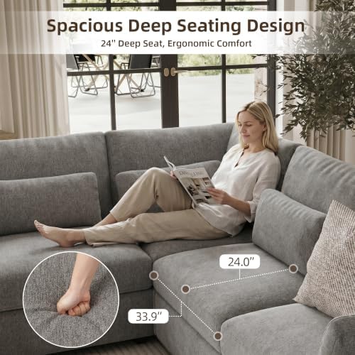 WorthFurni 142.1'' Modular Sectional Sofa, L Shaped Oversized Extra Deep Couches - Image 3