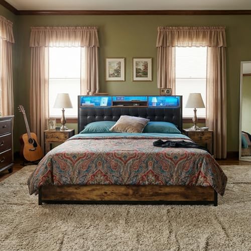 EnHomee King Bed Frame with 4 Drawers, Charge Station & LED Lights - Image 6