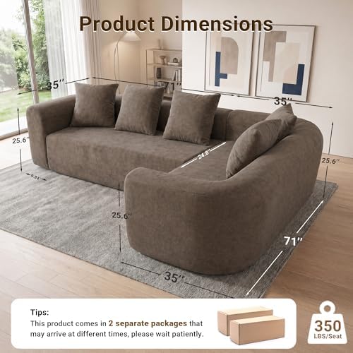 Claiks 106" Cloud Boneless Couch, Right Chaise Sofa, Light Grey - Image 2